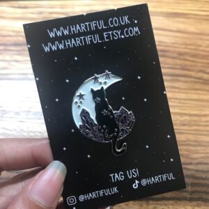 Celestial Birthstone Crystal Inspired Moon Cat Enamel Pins Purple