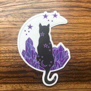 Celestial Birthstone Crystal Inspired Moon Cat Sticker
