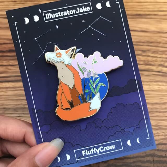 Memento Mori Enamel Pin with a fox wearing a skull