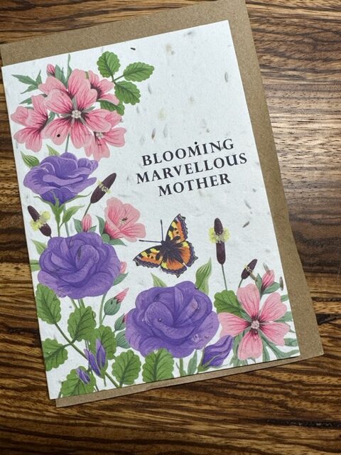 greeting card with floral design on seeded paper