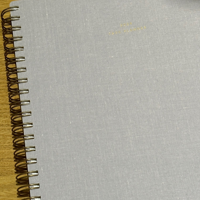 Compact task planner in lavender gray