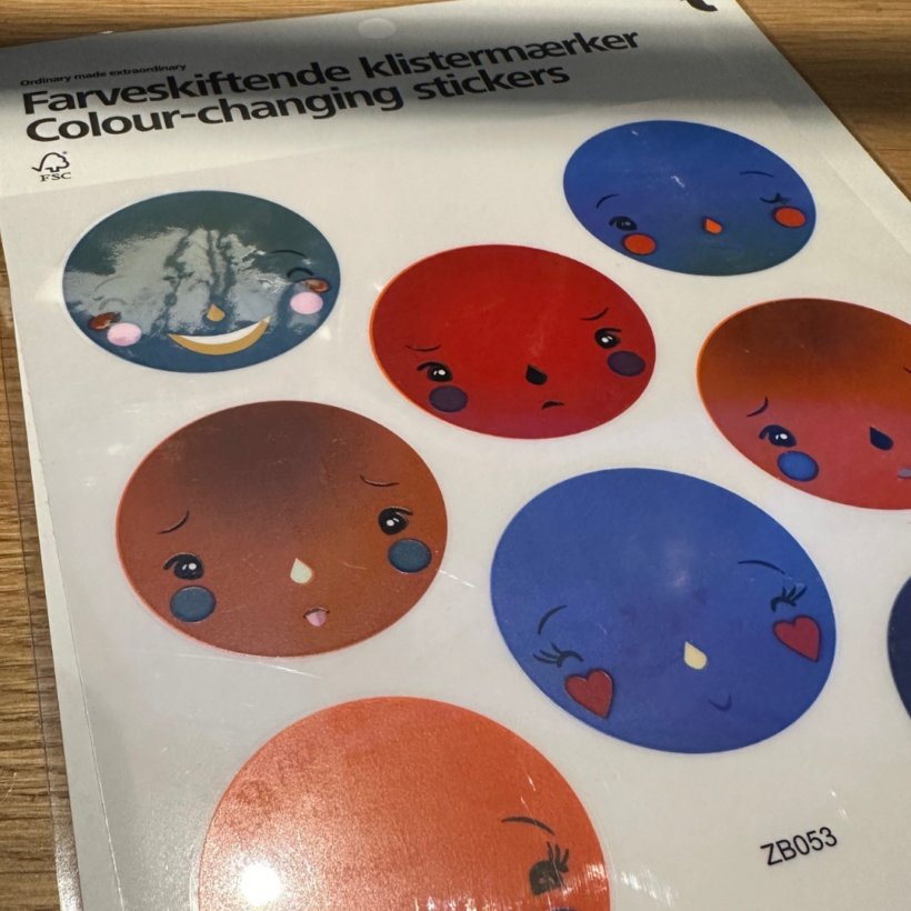 sticker sheet with a number of colour changing faces